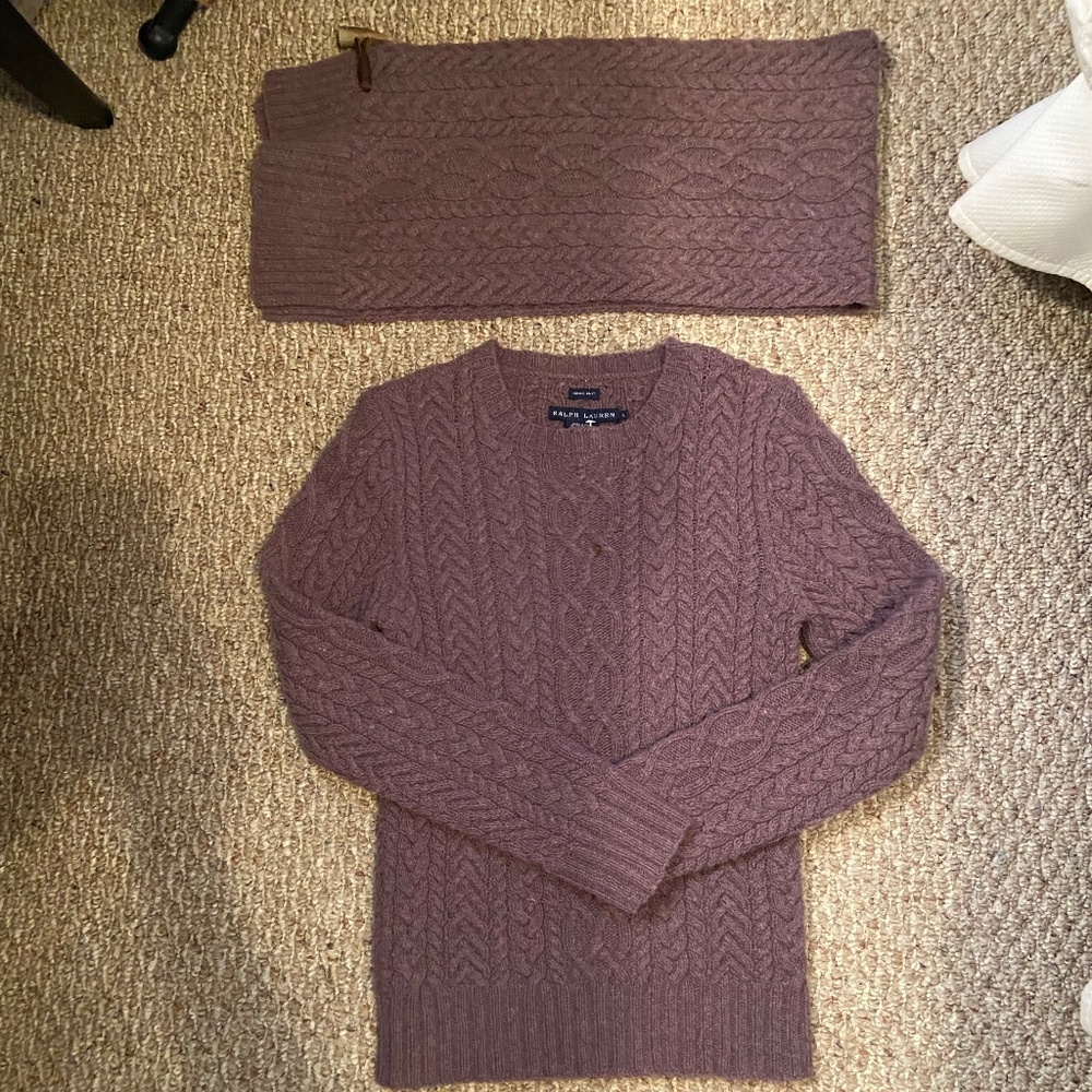 Ralph Lauren_ Aran cable knit sweater with matching scarf Size L